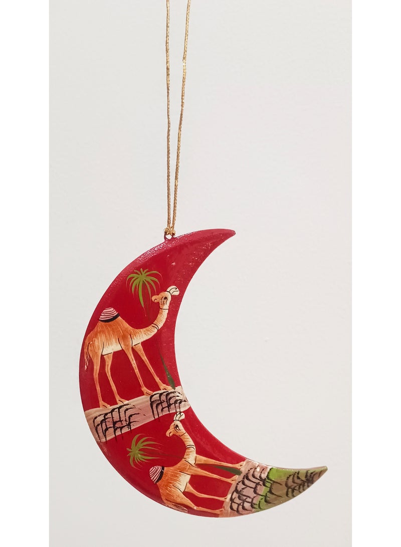 DECORATIVE PAPER MACHE HANGING MOON COLOR RED 3 PC SET - Image 3